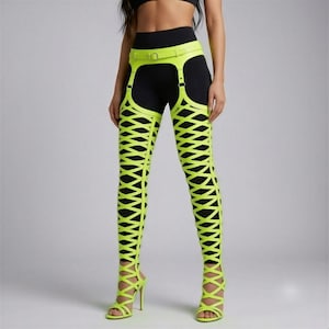 Thigh High Gladiator, Neon Cutout Platform Heels | Faux Leather | 10cm Stiletto, Chunky Sole, Open Toe, Strappy