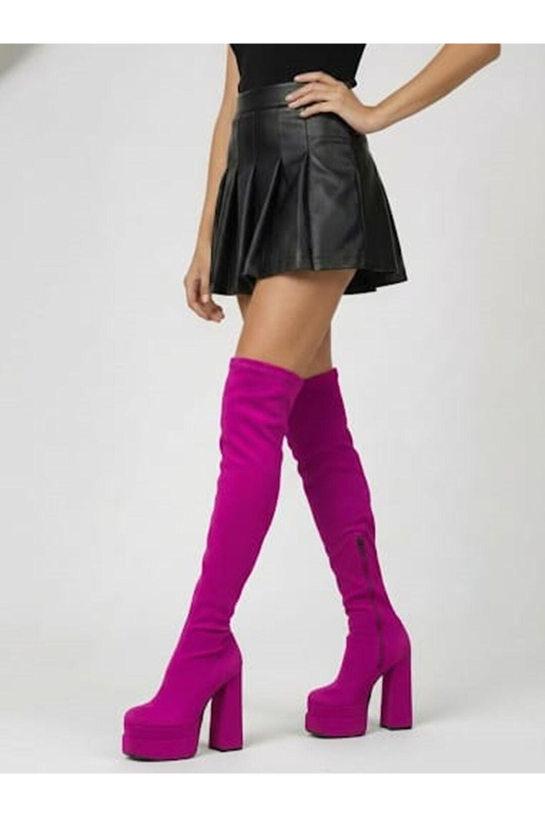 Fuchsia Suede Boots 15cm Extreme High Heels Double Platform Custom ...