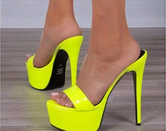 13 cm 15 cm 19 cm Extrem High Heels, Benutzerdefinierte Farbe Sandalen Lackleder Plateau Heels