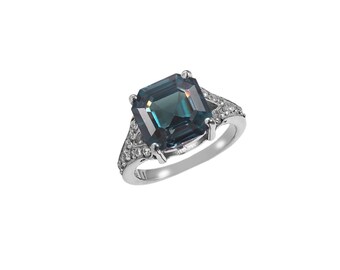 Ring mit Indicolith-Turmalin im Asscher-Schliff, Sterling Silber Art Deco geteilte Ringschiene (10 x 10 MM)