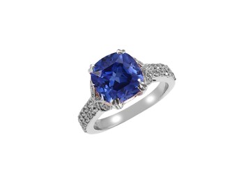 Verlobungsring mit AAA+ Ceylon-blauem Saphir im Kissenschliff, gefertigt aus 925er Sterlingsilber