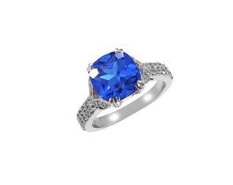 AAA+ Verlobungsring mit Ceylon-Blau-Spinel im Kissenschliff, gefertigt aus 925er Sterlingsilber