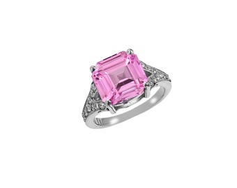 Ring mit hellrosa Saphir im Asscher-Schliff, Sterling Silber Art Deco geteilte Ringschiene (10 x 10 mm)