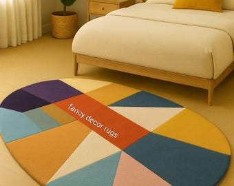 Geometric Oval Rug – Colorful Abstract Modern Home Decor