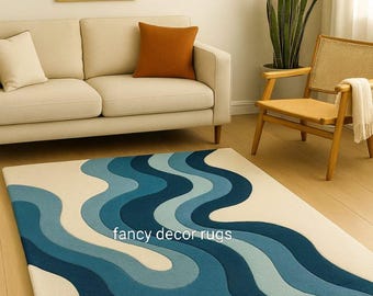 Tappeto moderno Blue Wave – Tappeto tuftato astratto, arredamento per la casa
