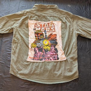 Star Wars Boba Fett Upcycled Shirt Jacket Olive Green w/ Large Back Patch Men’s XL