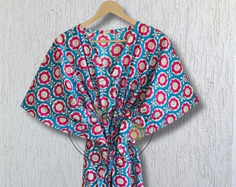 Vestido caftan de algodão feito à mão, conjunto boho para damas de honra, roupão de banho plus size para o verão, presentes de noiva personalizados.