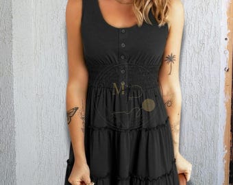 Zwarte katoenen vintage zomer mini midi korsetjurk, zomerjurk voor vrouwen, boho loungewear outfit, cottagecore-jurk grote maten, cadeau bruidsmeisje