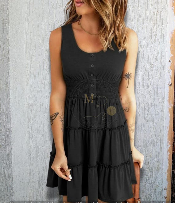 Black Cotton Vintage Summer Mini Midi Corset Dress, Sundress for Women, Boho Loungewear Outfit, Plus Size Cottagecore Dress, Bridesmaid Gift