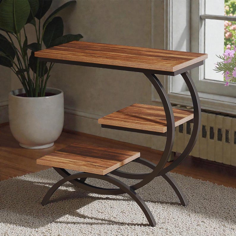 C Shaped End Table With Storage Shelves, Industrial Sofa Side Table for ...