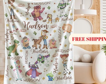 Personalized Toy Story Blanket, Custom Name Minky Flannel Throw