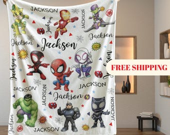 Manta personalizada de Disney Spidey y sus amigos, manta de Spiderman en acuarela, manta de cumpleaños para niño o niña, regalo de cumpleaños para niño.