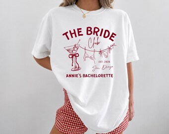 Custom Beach Bachelorette Comfort Colors Shirts, Bikinies And Martinis Bachelorette Merch, Personalized The Bach Club Shirts Girls Weekend