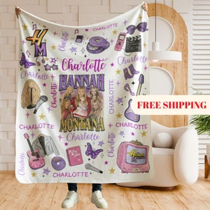 Personalized Hannah Montana Blanket, Minky Flannel Throw, Custom Name Gift afbeelding 2