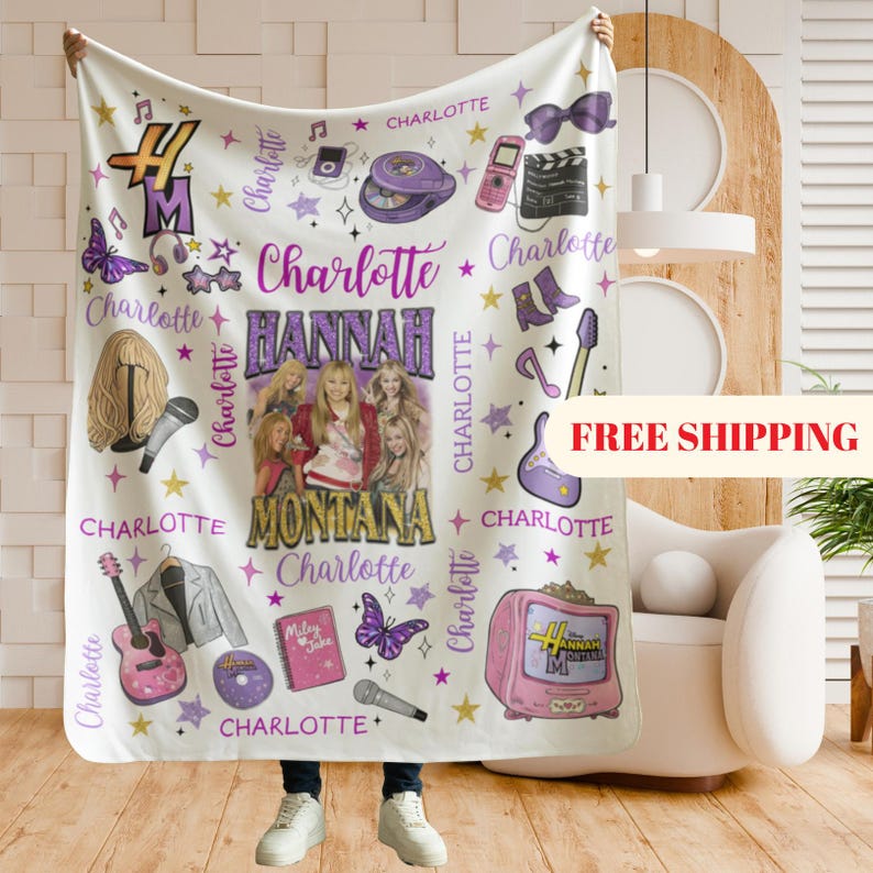 Personalized Hannah Montana Blanket, Minky Flannel Throw, Custom Name Gift afbeelding 2
