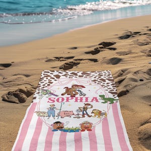 Custom Woody Buzz Lightyear Towels, Personalized Name Toy Story Beach Towel, Aliens Cartoon Family Trip Towels, Jessie Pool Towel bild 7