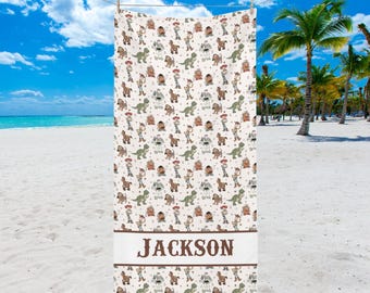 Custom Woody Buzz Lightyear Beach Towel, Personalized Toy Story Family Pool Towel