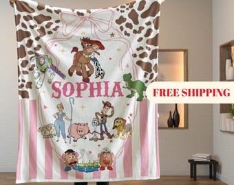 Personalized Toy Story Blanket, Custom Name Minky Flannel Throw