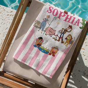 Custom Woody Buzz Lightyear Towels, Personalized Name Toy Story Beach Towel, Aliens Cartoon Family Trip Towels, Jessie Pool Towel bild 5