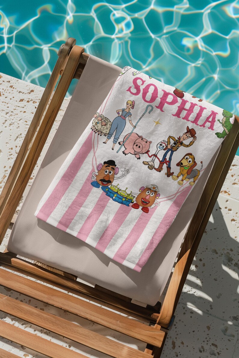 Custom Woody Buzz Lightyear Towels, Personalized Name Toy Story Beach Towel, Aliens Cartoon Family Trip Towels, Jessie Pool Towel bild 5
