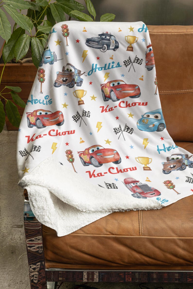 Manta para bebé de Rayo McQueen, regalo para baby shower, manta personalizable, manta de Disney, decoración para el hogar de Disney, manta de Cars, manta de sherpa. imagen 2
