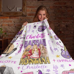Personalized Hannah Montana Blanket, Minky Flannel Throw, Custom Name Gift afbeelding 6