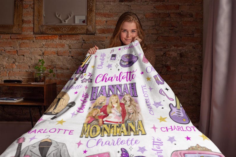 Personalized Hannah Montana Blanket, Minky Flannel Throw, Custom Name Gift afbeelding 6