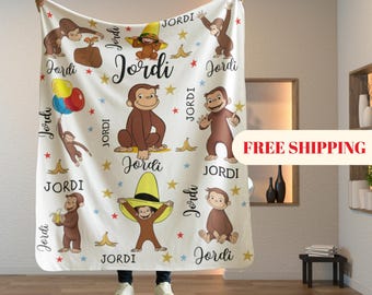 Manta personalizada de Jorge el Curioso, manta polar con nombre personalizado