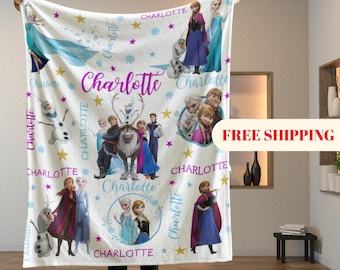 Personalized Disney Frozen Blanket, Custom Name Disney Blanket, Princess Elsa Blanket, Disney Birthday Girl Gift, Kids Disney Blanket
