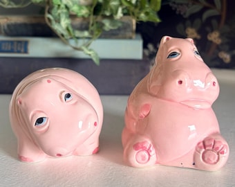 Vintage Hippo Salt and Pepper Shakers Pink Kitsch Animal Figurines Retro Kitchen Decor Set