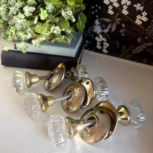 Vintage Crystal Glass Doorknob Set, Mixed Brass Backplates, Antique Door Hardware (Set of 3)