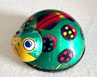 Vintage Wind Up Ladybug Toy Working Tin Litho Bug Retro Toy Collectible Decor