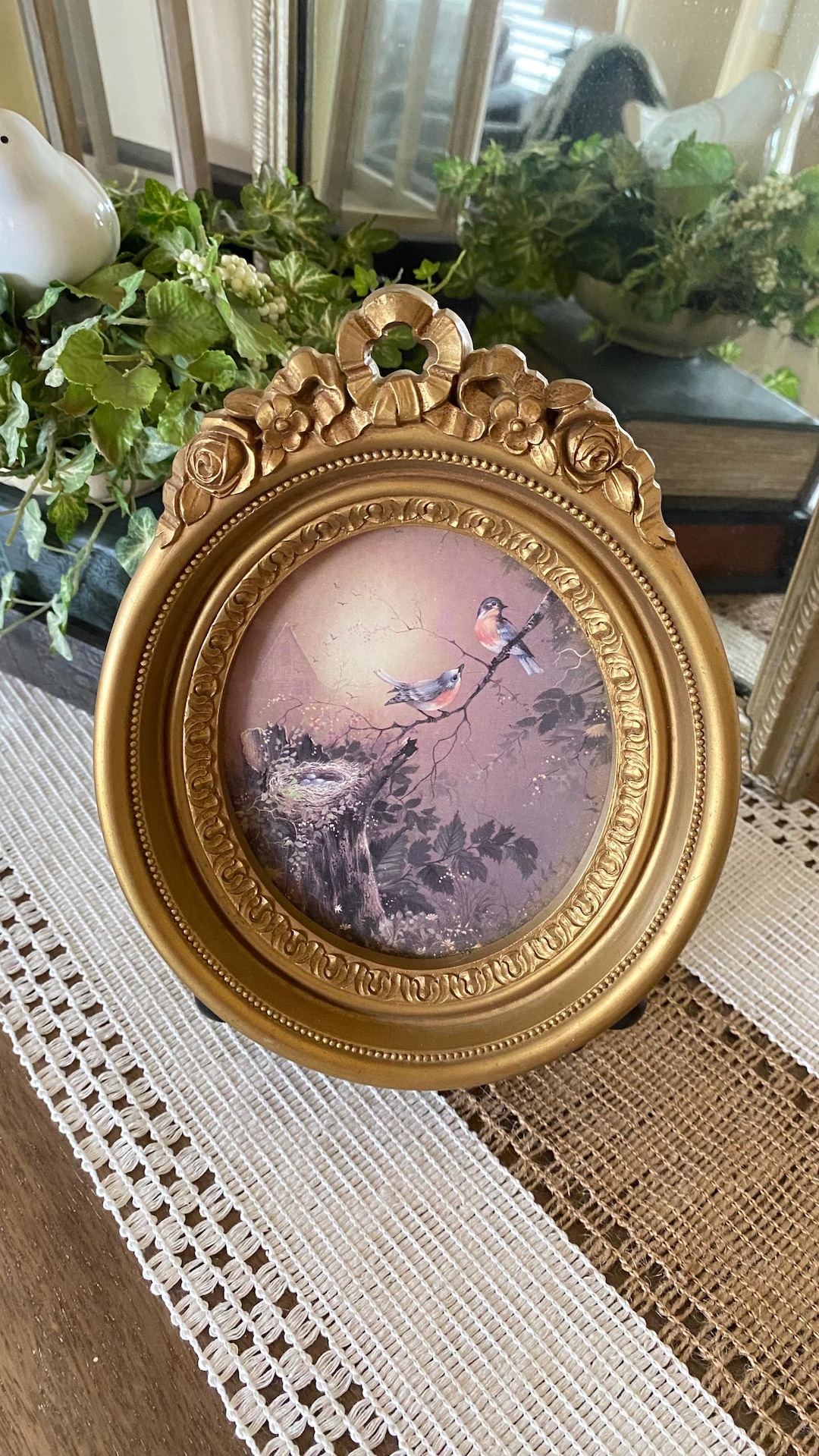 Vintage Homco Oval Gold Frame Bird Print 1980 Wall Art Cottagecore ...
