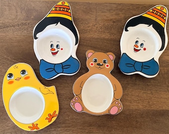 Vintage Anthropomorphic Childrens Snack Plate Set Bear Chick Clown Ceramic Plates Nursery Decor Retro Kids Dish Set of 4