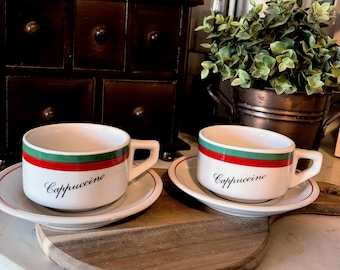 Vintage BIA Cordon Bleu Cappuccino Cups Set, Bistro Coffee Cups with Saucers, Italian Style Espresso Set, Coffee Bar Decor