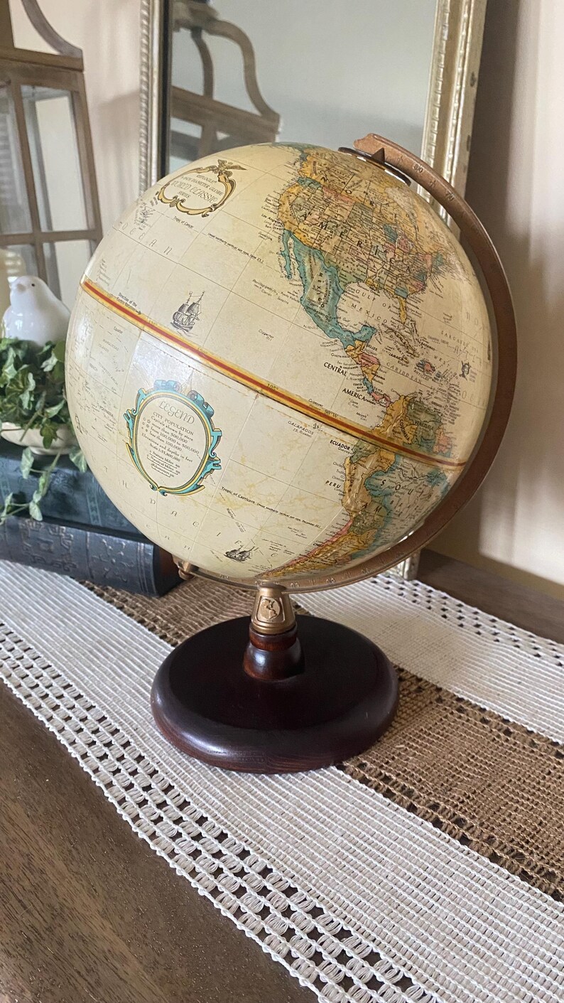 Vintage Replogle 9 Inch World Classic Globe Wood Base Brass Meridian ...