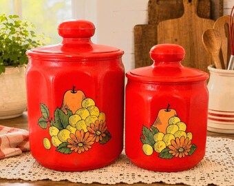 Vintage Green Floral Kromex Canister Set - Etsy