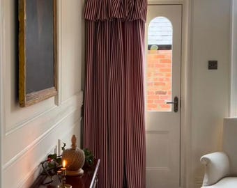 Burgundy Stripe Linen Curtain with Flob Top – Blackout Lined Cotton Linen Door & Window Drape