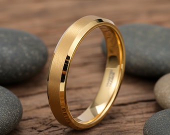 4mm/6mm/8mm Brushed Gold Tungsten Ring, Men’s Wedding & Engagement Band