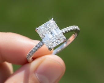 3CT Radiant Cut CZ Engagement Ring: 14K Gold Plated Sterling Silver