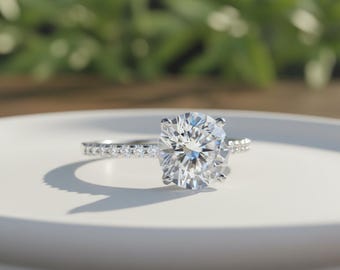 Sterling Silver CZ Engagement Ring – Round Solitaire Halo Wedding Band