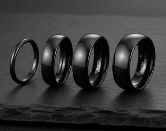 Schwarzer Wolframcarbidring, hochglanzpolierter Herren-Ehering, individuelle Breiten (2-8 mm)
