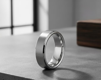 4mm 6mm 8mm Silver Brushed Tungsten Carbide Ring — Men’s Minimalist Wedding Band