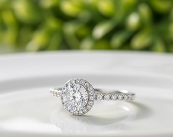 Sterling Silver Halo Engagement Ring – 1.25 CT Round CZ, Pave Band