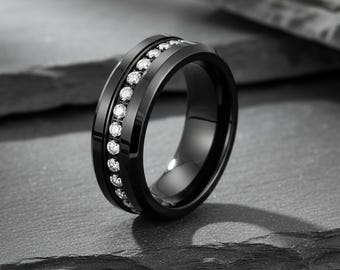 Black Tungsten Carbide Ring - 8mm Men's CZ Wedding Band