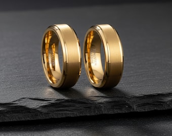 24K Gold Plated Tungsten Wedding Band – Brushed Comfort Fit