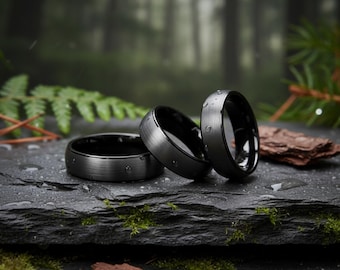 Black Tungsten Carbide Ring • Brushed Matte Comfort Fit Wedding Band