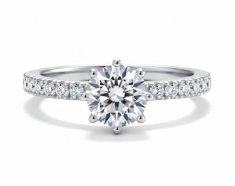 Sterling Silver Round CZ Solitaire Ring – Micro-Pavé Engagement Band