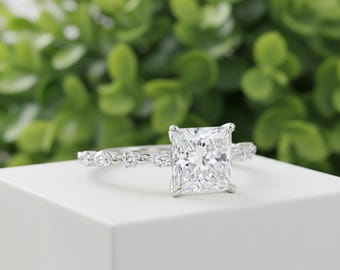 Sterling Silver 2CT Princess Cut CZ Engagement Ring - Marquise Accents