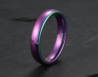 Rainbow Tungsten Wedding Band, Women's Polished Ring, Anniversary Gift